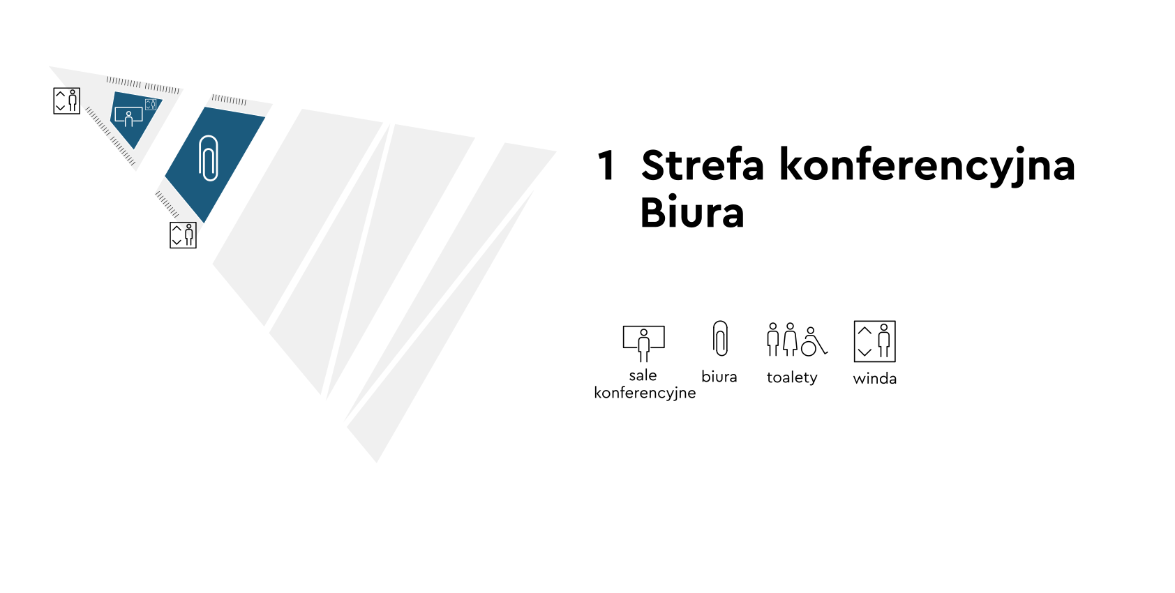 Plan poziomu +1 (strefa konferencyjna i biura)