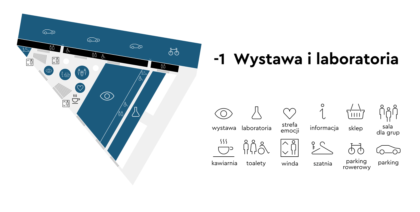 Plan poziomu -1 (wystawa i laboratoria)