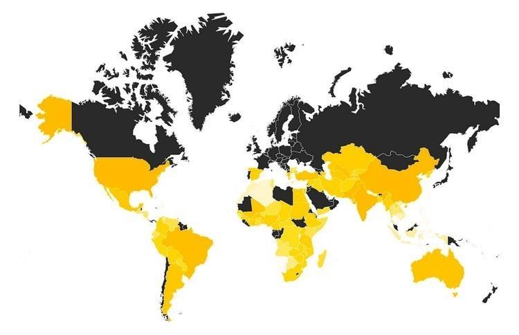 Im bardziej żółty kolor, tym więcej bawełny dane państwo produkuje, za: www.atlasbig.com/en-ae/countries-by-cotton-production Mapa