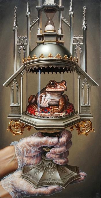 Madeline von Foerster – Reliquary for Rabb’s Frog. Praca poświęcona panamskiej żabie Ecnomiohyla rabborum, której ostatni egzemplarz zmarł w 2016 roku. Madeline von Foerster