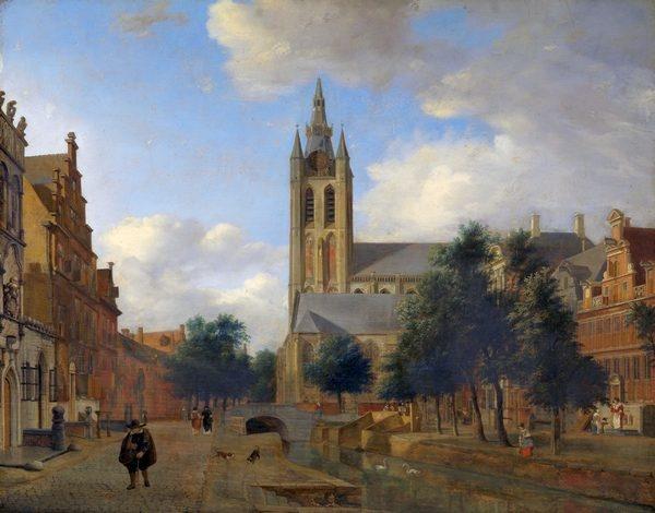 Delft na obrazie Jana van der Heydena -“Kanał Oude Delft i Oude Kerk”, 1675 Delft na obrazie Jana van der Heydena
