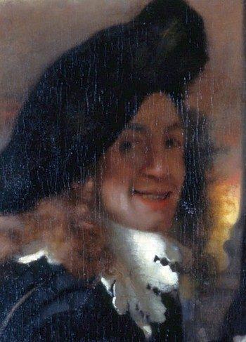 Detal obrazu “U stręczycielki”, ok. 1656, domniemany autoportret Vermeera. Detal obrazu